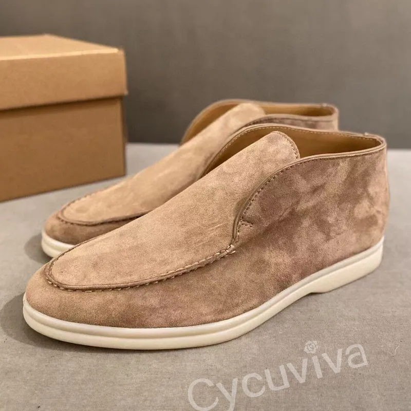 Туфли мужские замшевые без застежки лоферы повседневная обувь на плоской