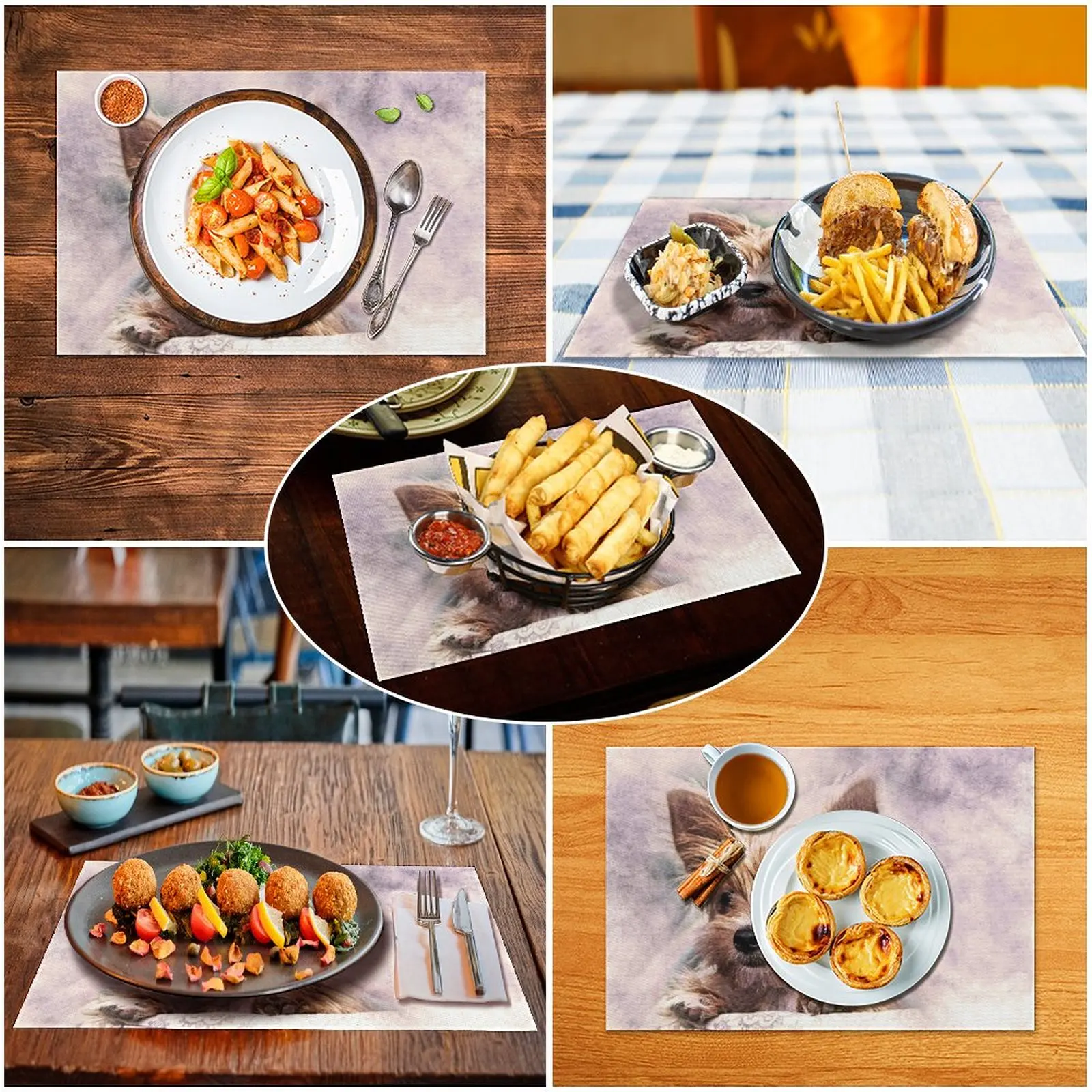 

Dog Art Rectangle Table Mats Non Slip Heat Resistant Washable Coffee Mats Kitchen PVC Placemat 2PCS