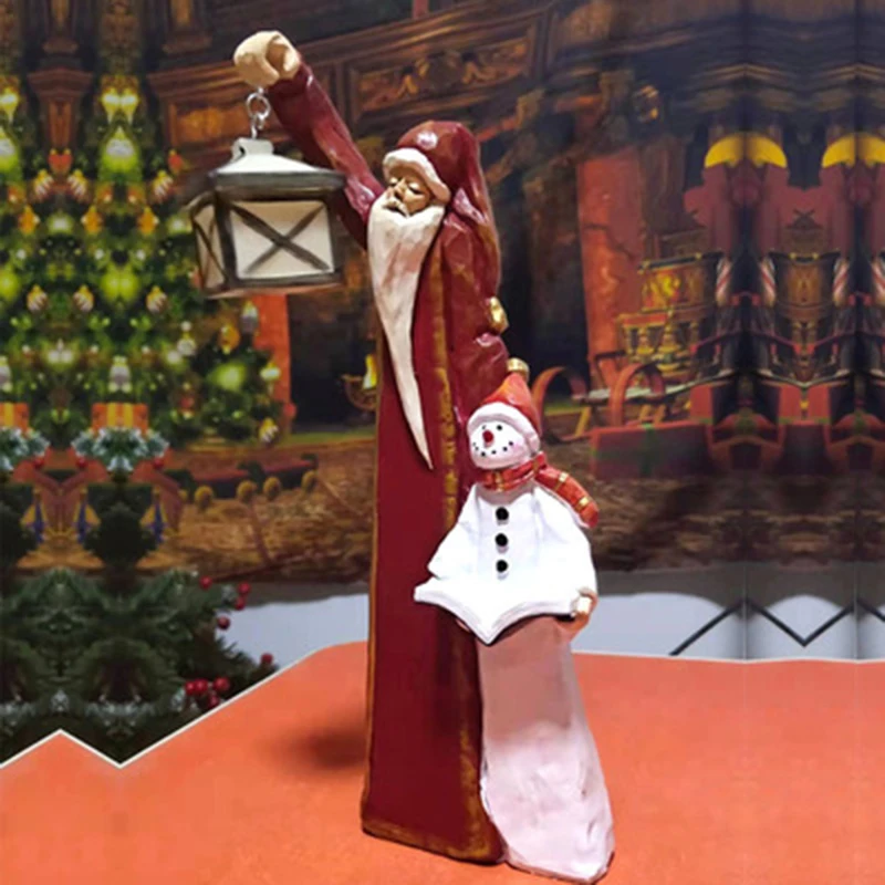 

Скульптура санта и снеговик с фонариком, питание от батарейки, полимерный сад, двор, газон, Рождественское украшение S55