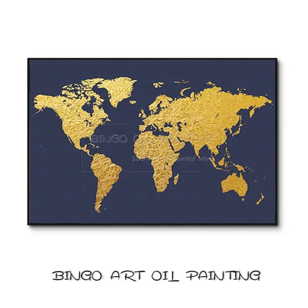 World Map Painting B Одаренный художник Ручная роспись высокое качество откидная крышка Изобразительное искусство карты мира Картина маслом специальная работа Золотая фольга карта мира Картина маслом - Цвет: World Map Painting B
