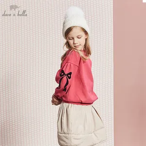 DBK11214 dave bellaзимняя От 5 до 13 лет детская одежда детская футболка с милым бантом модные футболки высокого качества для девочек