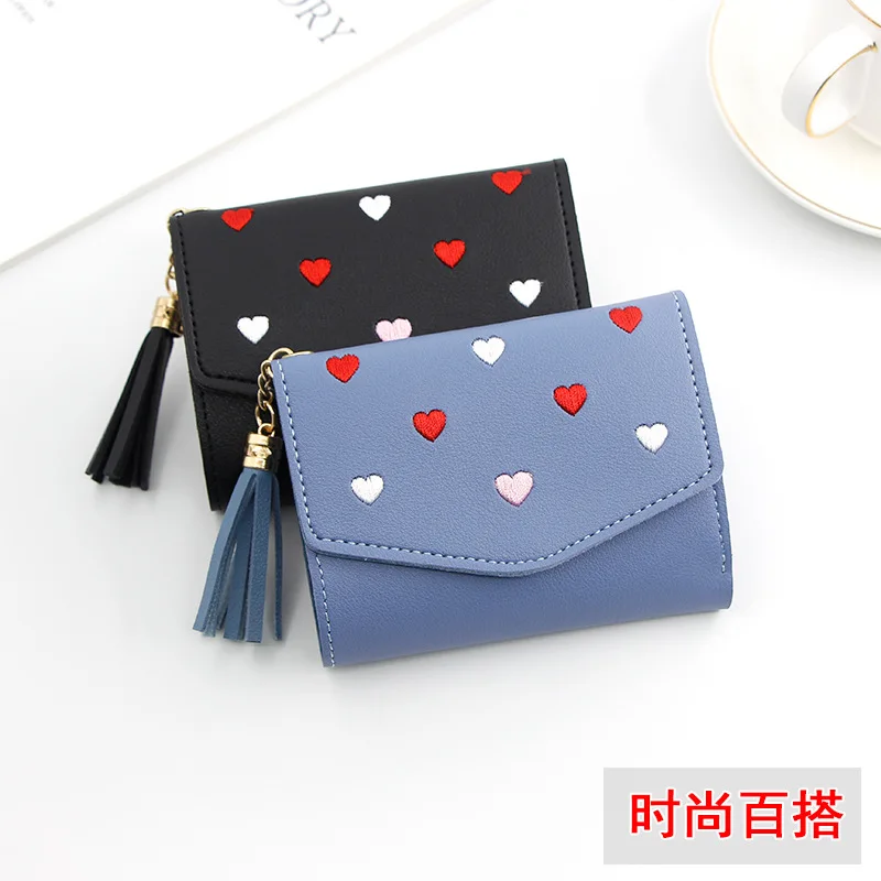 2020 Новый стиль корейский женский короткий кошелек. С вышивкой три сложения
