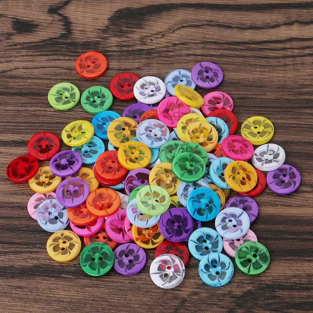 100 шт./лот красивые прозрачные разноцветные пуговицы из смолы с 2 отверстиями