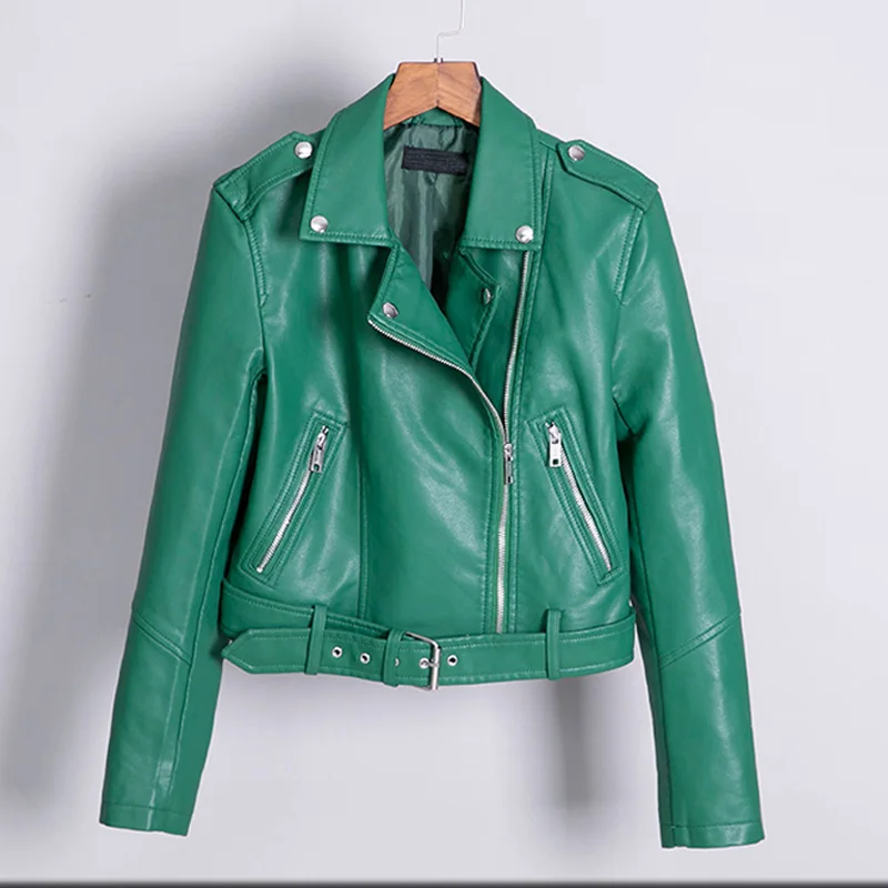 Женская куртка из искусственной кожи классическая короткая мотоциклетная с