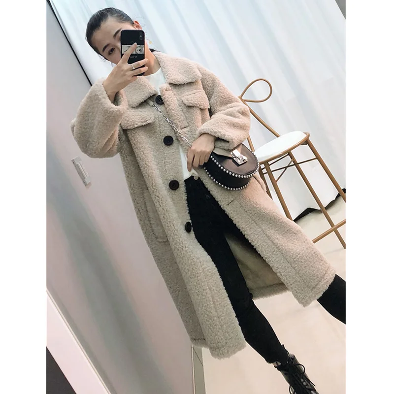 Женская куртка из овечьей шерсти длинное пальто верхняя одежда для улицы зима |