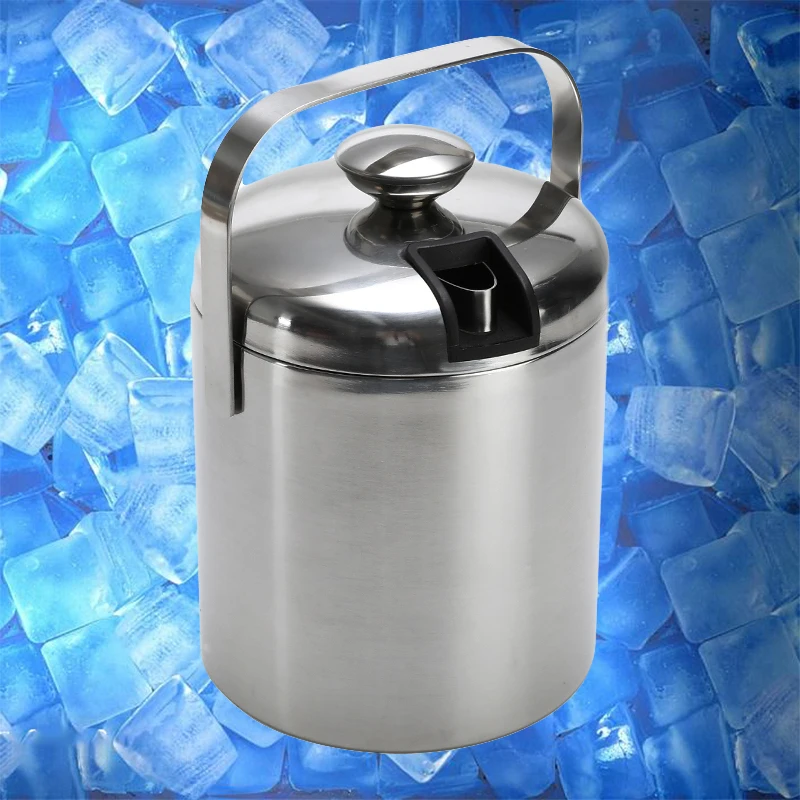 1.3L контейнер для льда из нержавеющей стали, двойной слой, ведро для льда с щипцами, крышка, охладитель пива вина, кухонные инструменты