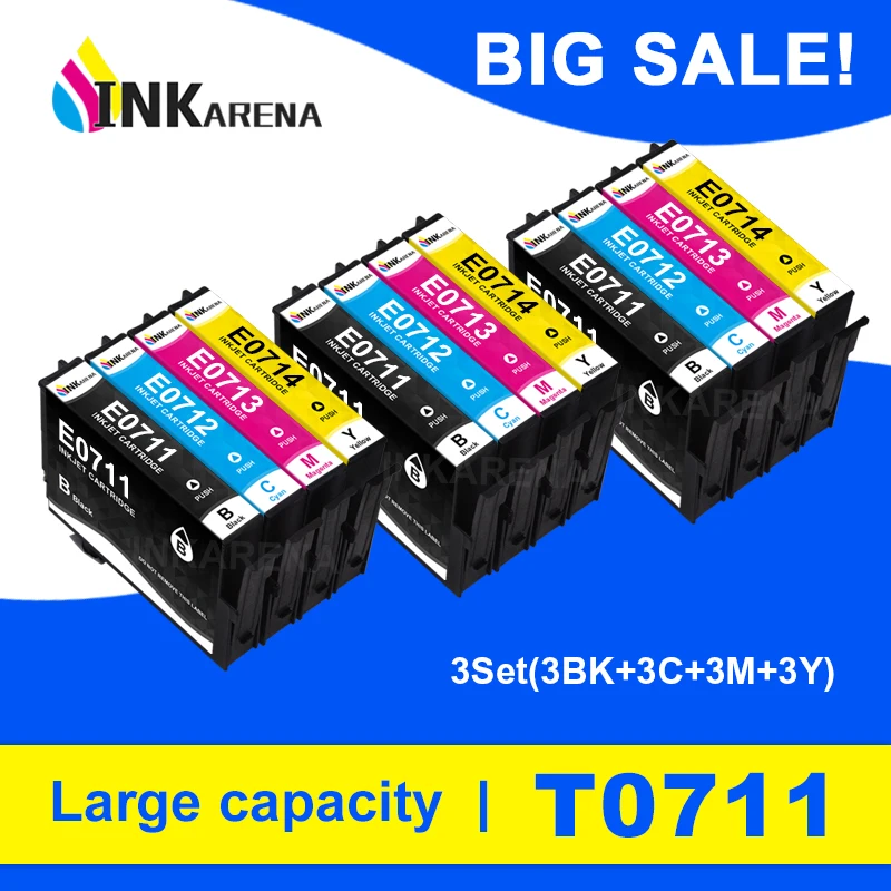 

3Set T0711 T0712 T0713 T0714 Ink Cartridge for Epson Stylus DX6050 DX7400 DX7450 DX8400 DX8450 DX9400 DX9400F Printer Cartridges