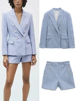 za spring new womens clothing houndstooth casual suit jacket button high waist casual bermuda shorts