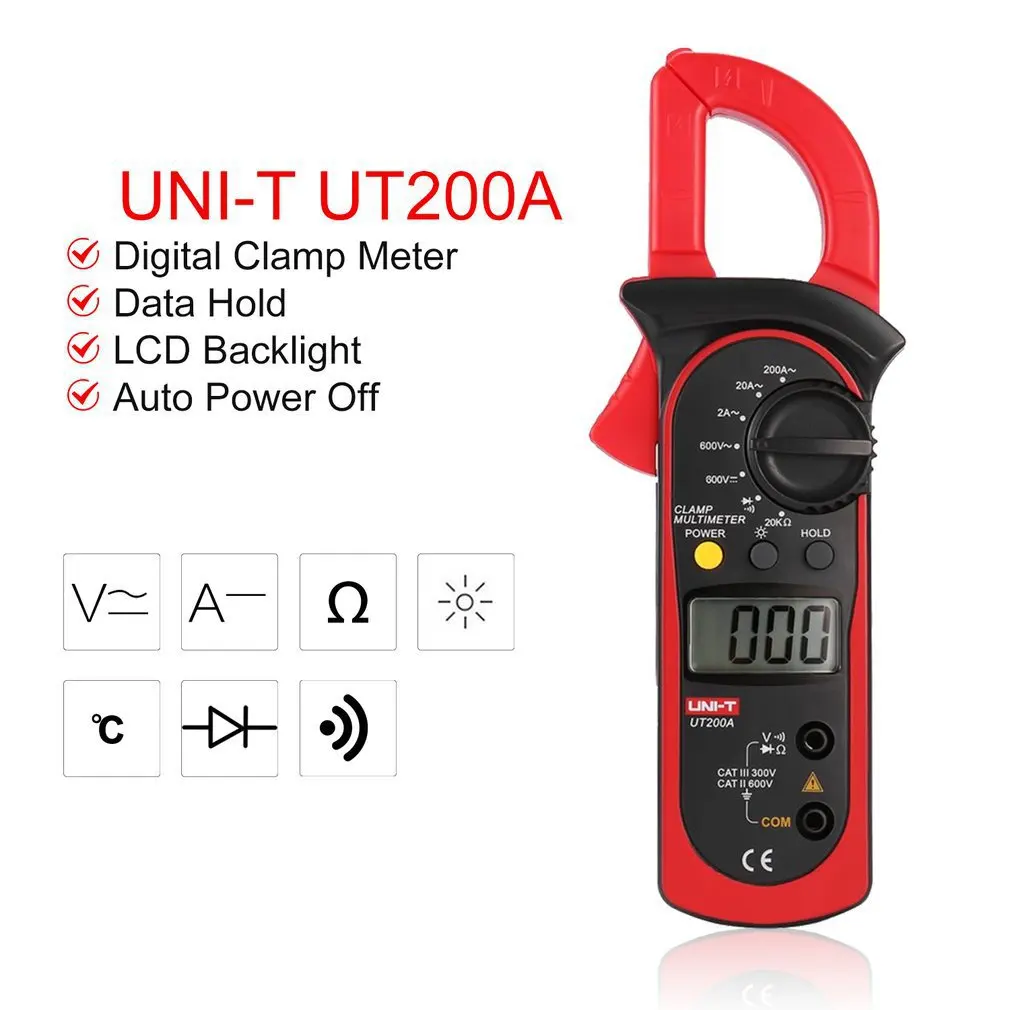 

Digital Clamp Meters UNIT DC/AC Volt Amp Diode Multimeter Ammeter Multitester Current Voltage Resistance Tester ProbeUT200A
