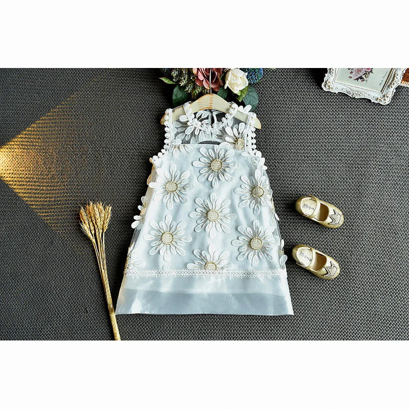 Осень 2019 милые детские Платья с цветочным рисунком для девочек однотонное