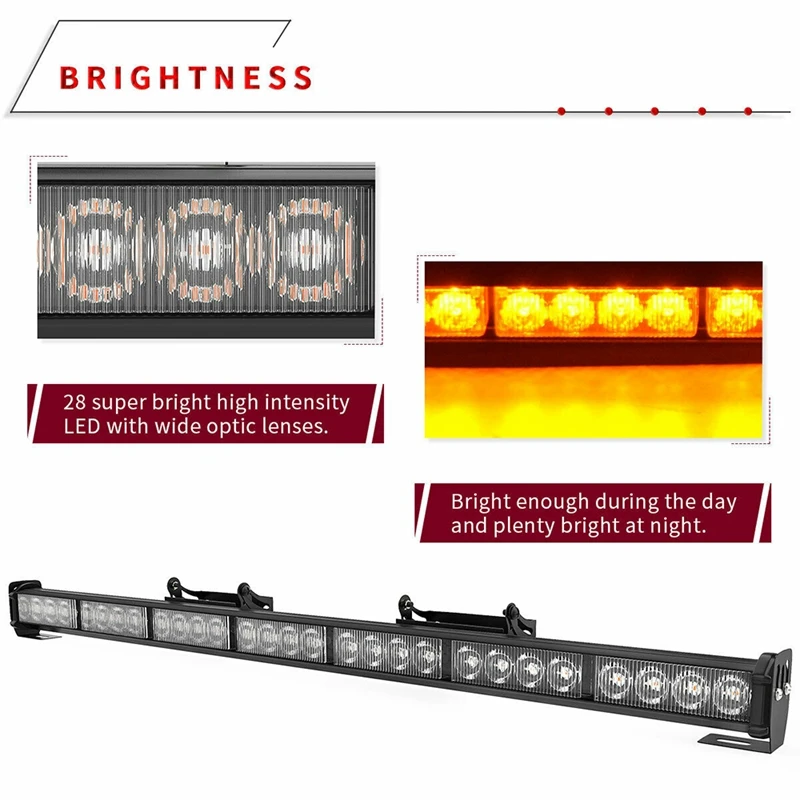 31 Inch 28 LED Emergency Flash Strobe LED Light Bar Traffic Advisor- Amber 12-24V