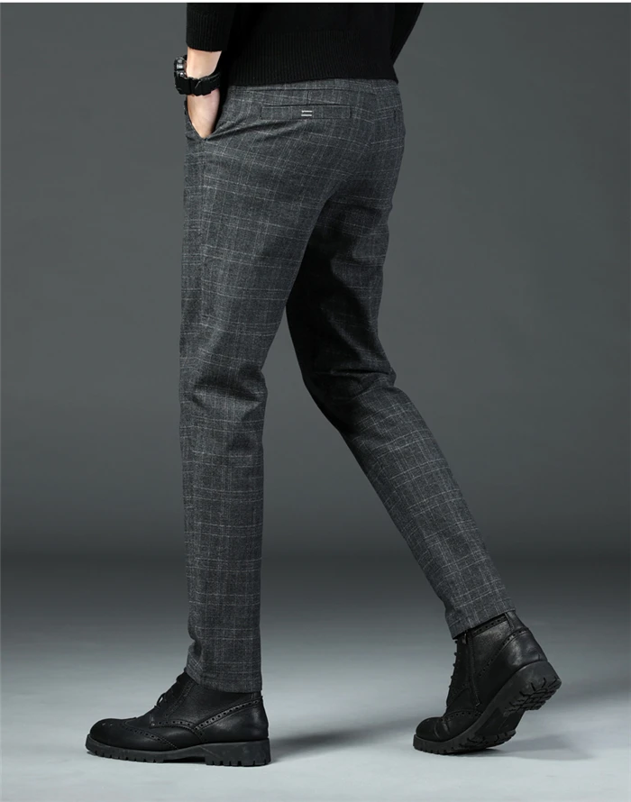 Для Мужчин's Повседневное штаны в клетку для бизнес на каждый день Slim Fit темно-серый классический Стиль лосины мужской брендовая одежда