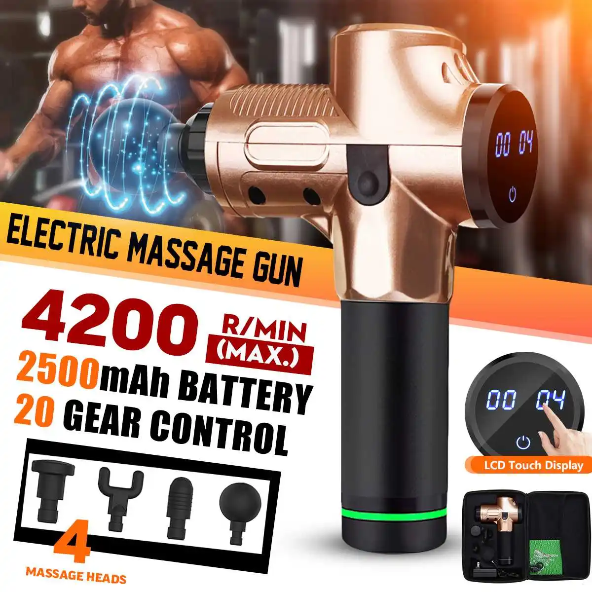 

4000r/min LCD Display Massage Gun Deep Muscle Massager Body Neck Massage Exercising Relaxation Slimming Shaping Pain Relief