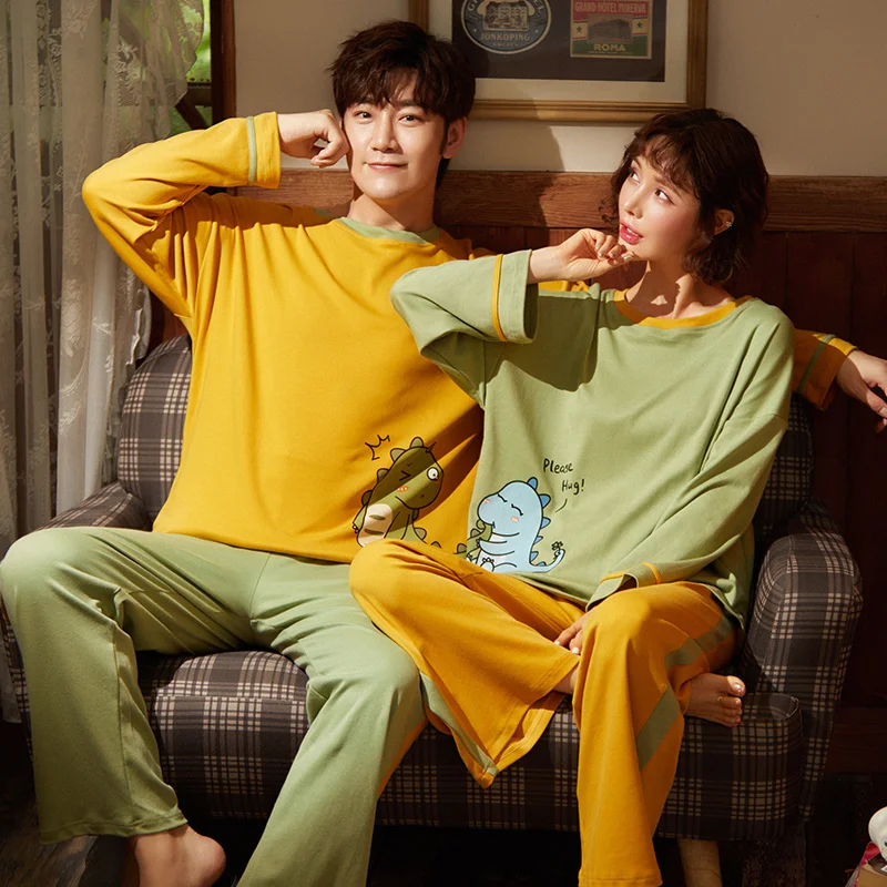 Новинка осенне-зимние хлопковые Пижамные комплекты для пар брюки с круглым