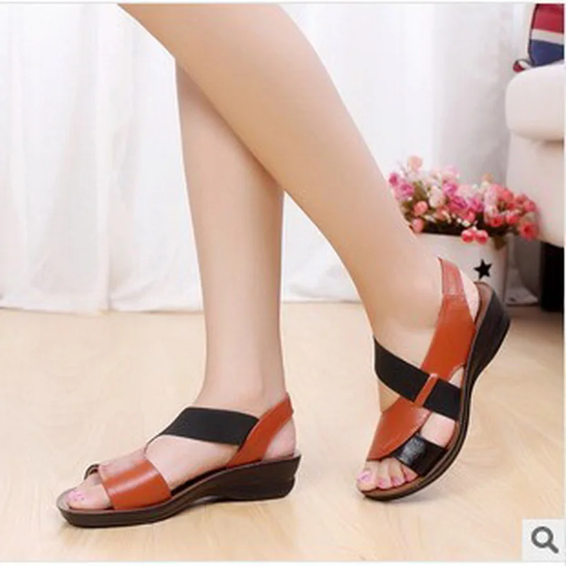 Сандалии женские из натуральной кожи босоножки на танкетке открытый носок обувь