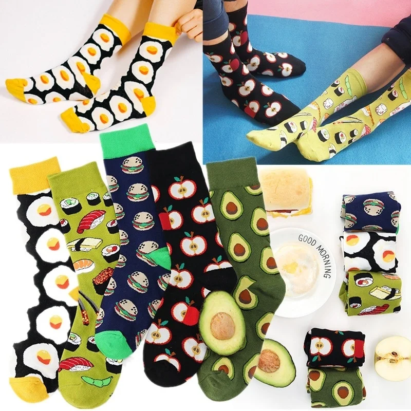 

Новинка, летние носки из хлопка с принтом фруктов, Арбузов, бананов, авокадо, Женская Корейская версия носков, модные уличные носки