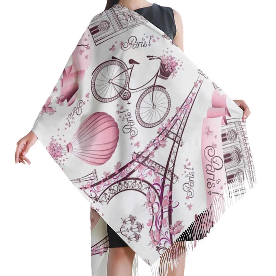 Женский кашемировый шарф осенне-зимний хиджаб с запахом розовый уличный фонарь в