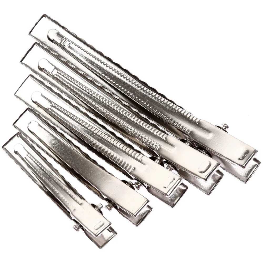 Зажимы для волос крокодил с одним зубцом серебристые плоские металлические