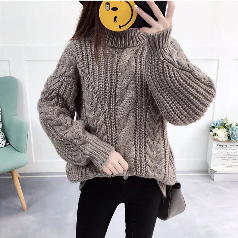 

Autumn Winter Sweater Women Knitted Turtleneck Pullovers Casual Soft Jumper New Fashion Long Sleeve Pull Femme Sweater OK343
