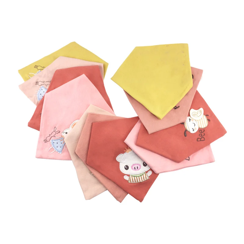 Baby embroidery bibs Good quality triangle double layers cotton baberos Animal Print baby bandana dribble bib | Мать и ребенок