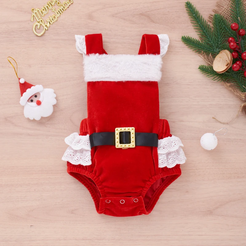 

Pudcoco 0-12M Christmas Romper Infant Baby Girls Red Solid Color Square Collar Sleeveless Jumpsuits Playsuit Clothes