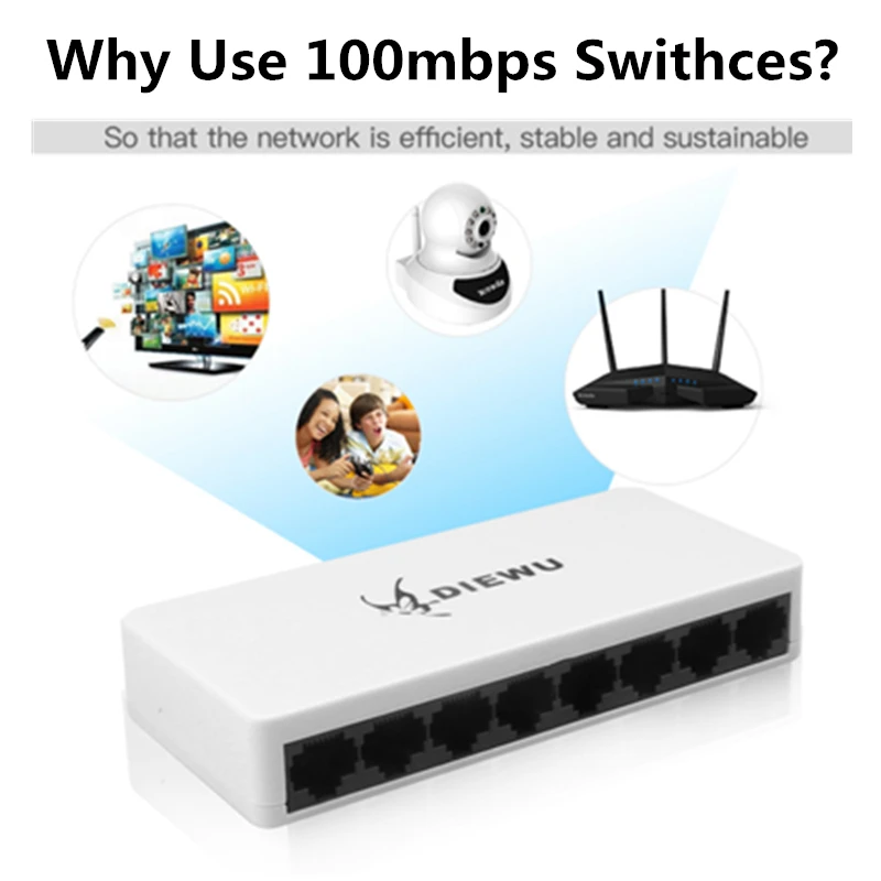 Kebidumei 8 портов LAN Ethernet сетевой коммутатор 10/100 Мбит/с высокопроизводительные