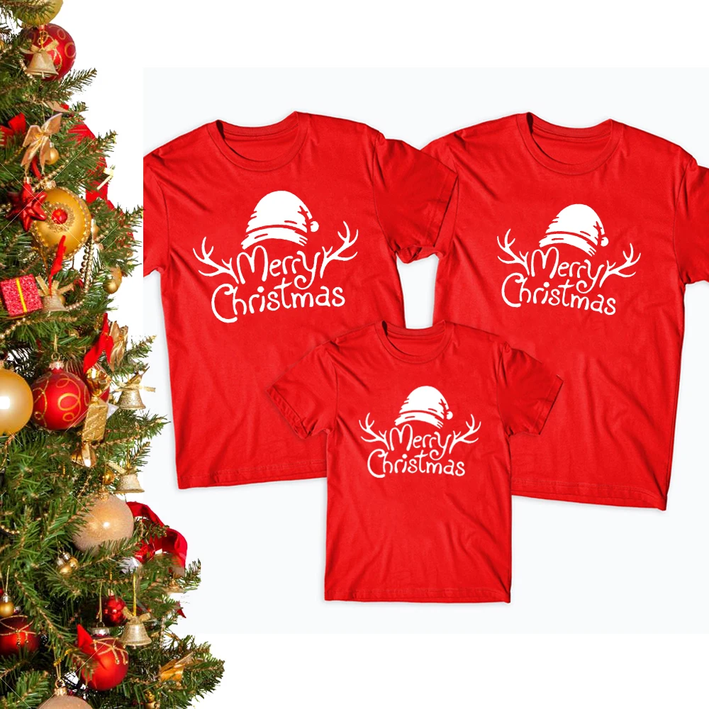 Рождественская семейная одежда красные футболки Merry Семейный комплект