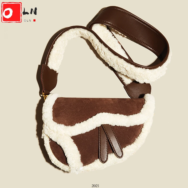 

Маленькая женская сумка-седло из овечьей шерсти в стиле ретро, винтажная Дизайнерская Женская Повседневная сумка-мессенджер из натурально...