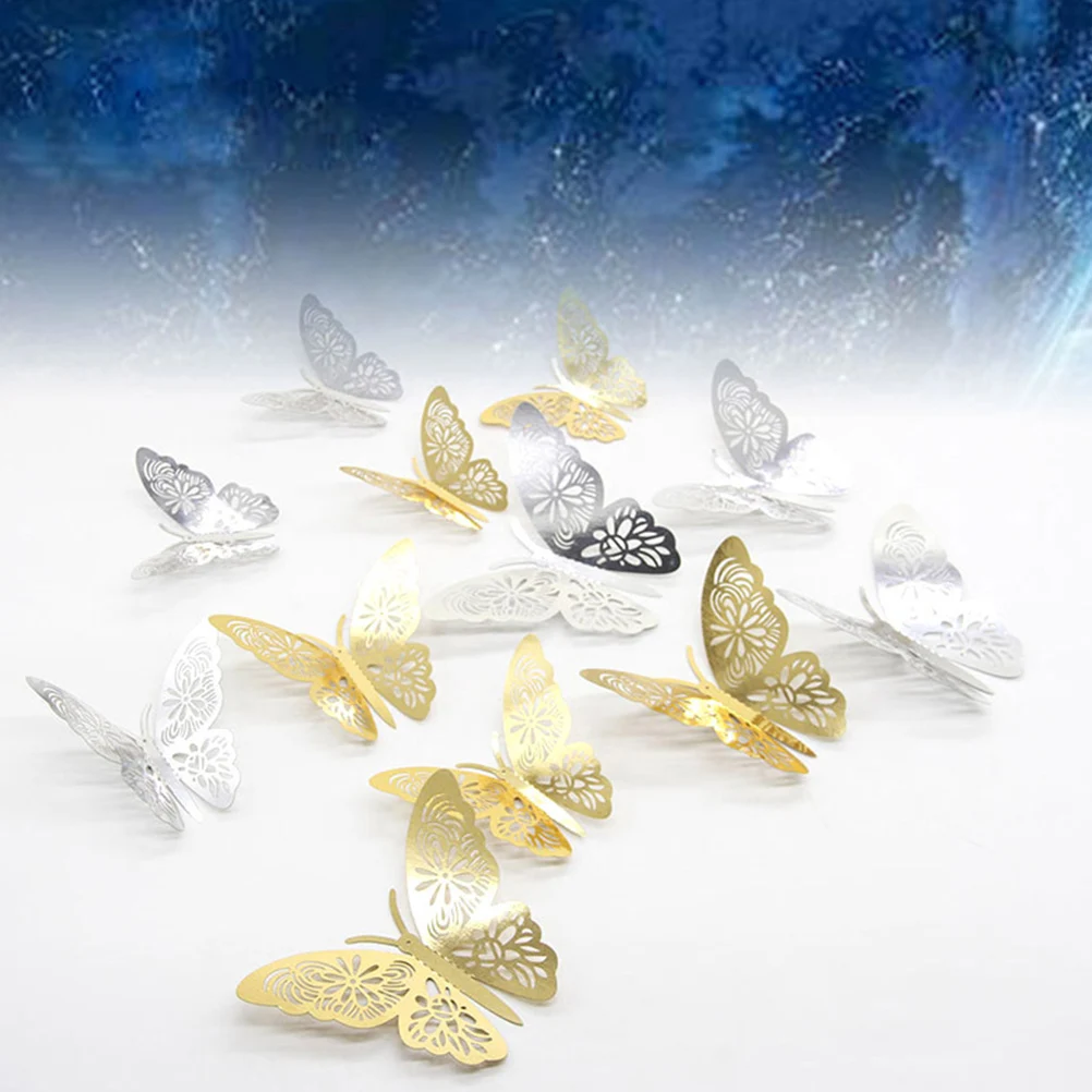 12 шт. 3D наклейки на стену с бабочками выдолбленные сделай сам Настенный декор