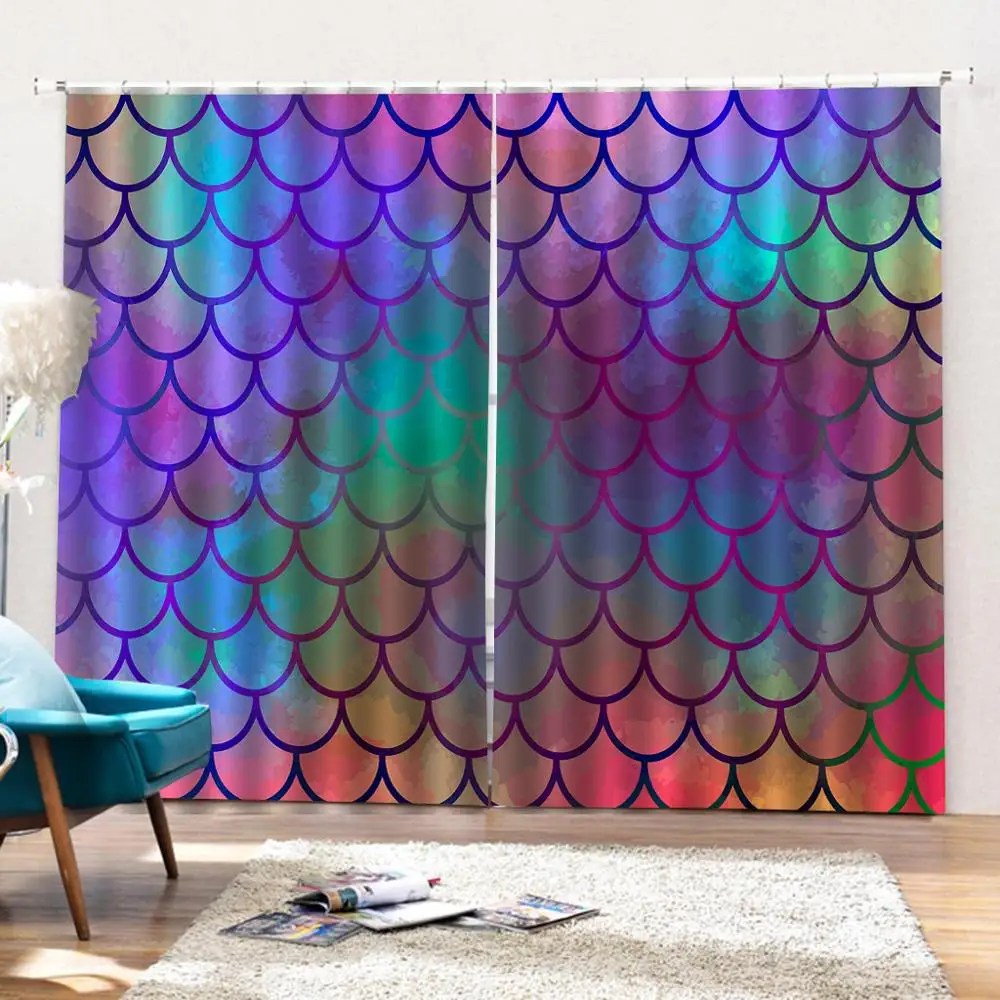 Занавеска на окна с синими бликами геометрическими узорами Фотопечать для отеля