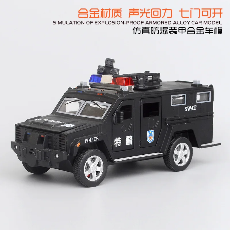 

Military car Anti-riot Armored vehicle Alloy Car Model Metal Diecast Vehicles Car Pull Back Flashing Musical Diecast Kid's Toys