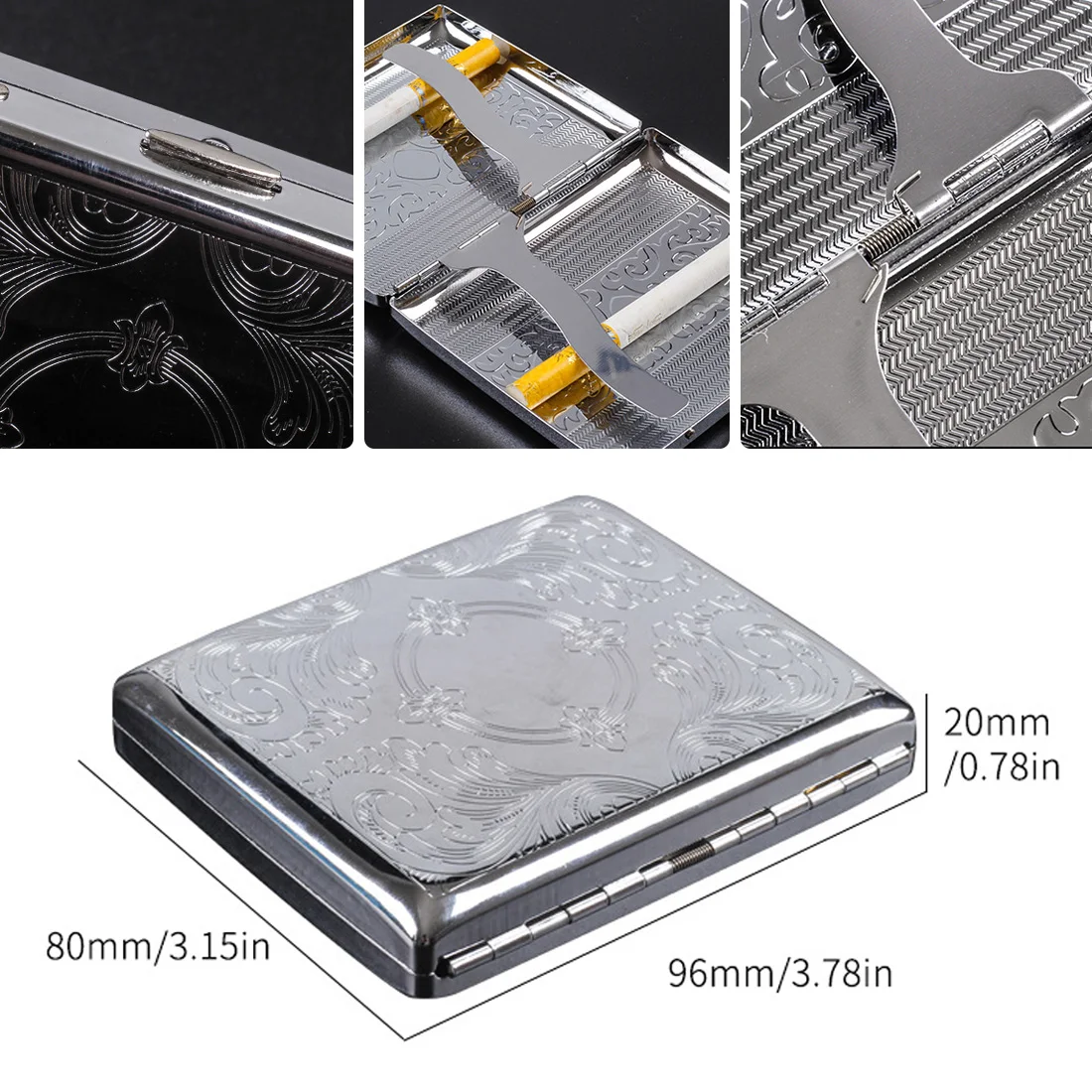 

20 Sticks Fashion Personality Cigaret Case Metal Cigarette Box Gifts Cigarette Holder Cigarette Silver