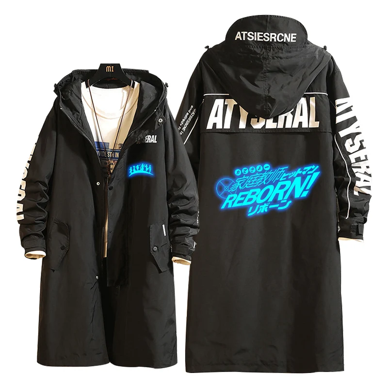 

Hoodie HITMAN REBORN! Role Hibari Kyoya Cosplay Wind Long Coat Luminous Jacket Print UNISEX Overcoat Zipper Hooded Costume