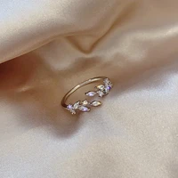 japan and south korea ring flower zircon mouth ring female sweet versatile personality willow leaf temperament index ring ring t