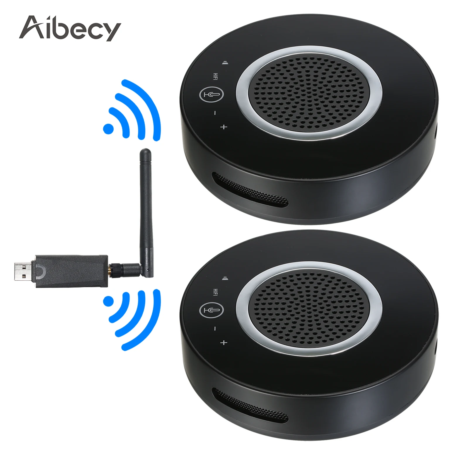 

2pcs Computer Microphone 2.4G Wireless Conference Microphone Desktop Mic Built-in Speaker Touch-Control for Video Conference