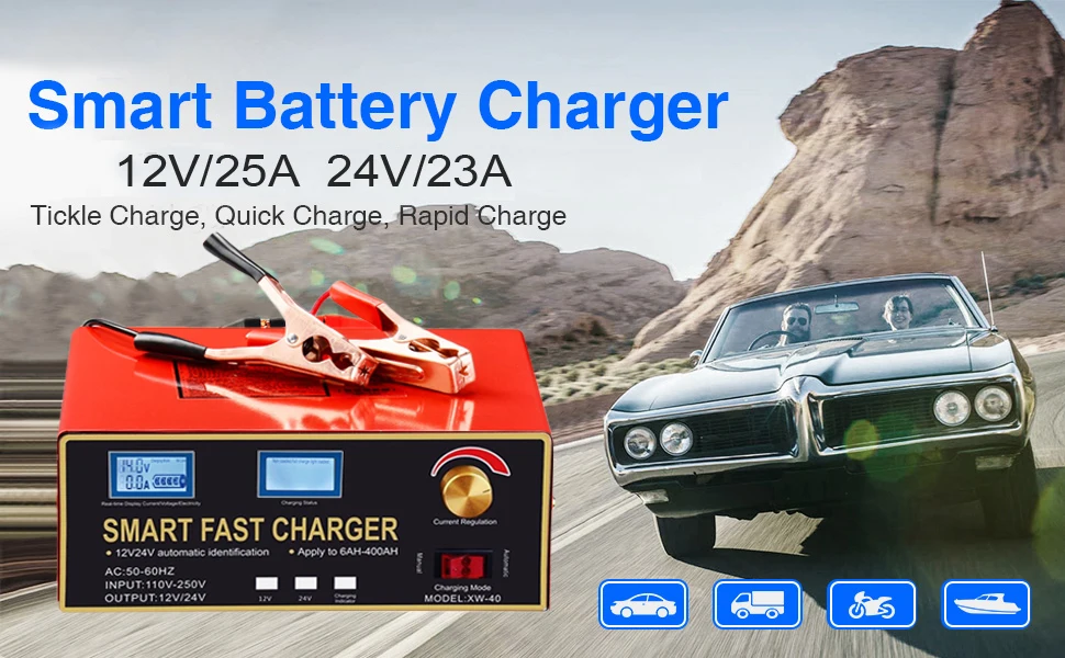 600W 12V 24V 6-400AH автомобиля Батарея Зарядное устройство 12A 25A AGM гель свинцово-кислотная литий ионный для автомобилей и мотоциклов мА/ч. аккумулятор Питание
