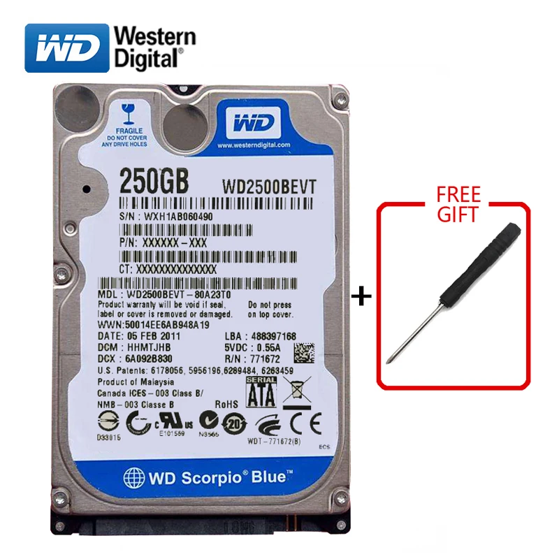 Оригинальный разобранный б/у жесткий диск для бренда WD 250 ГБ 2 5 дюйма HDD SATA 3 ГБ-6