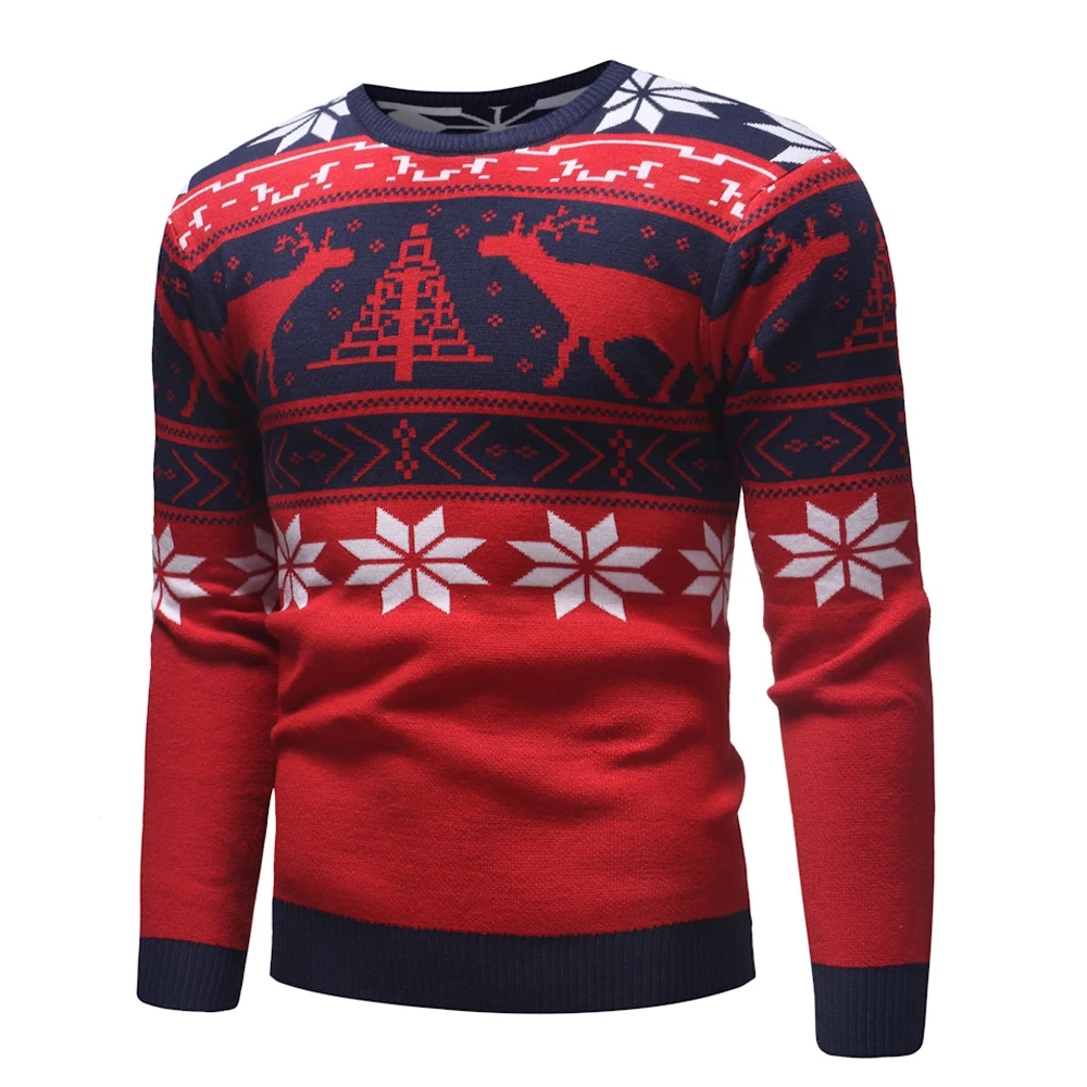 

Men Red Sweaters Fashion Printed Casual O-Neck Slim Pullovers Mens Knitted Novelty Christmas Sweaters Male