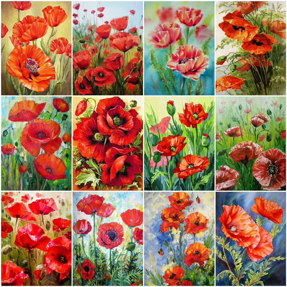 

HUACAN Oil Painting By Number Poppy Flower Kits Handpainted DIY Picture By Number Drawing On Canvas Home Decoration