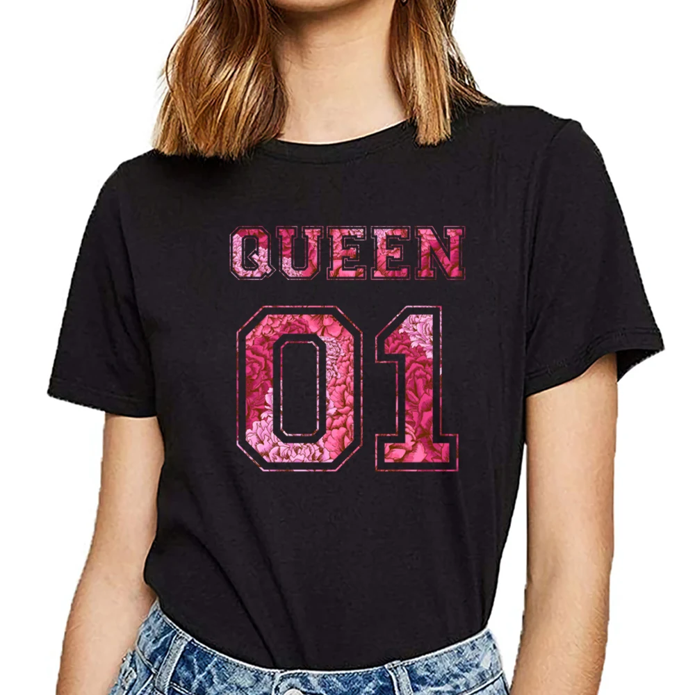

Tops T Shirt Women 01 king and queen Funny Harajuku Short Female Tshirt