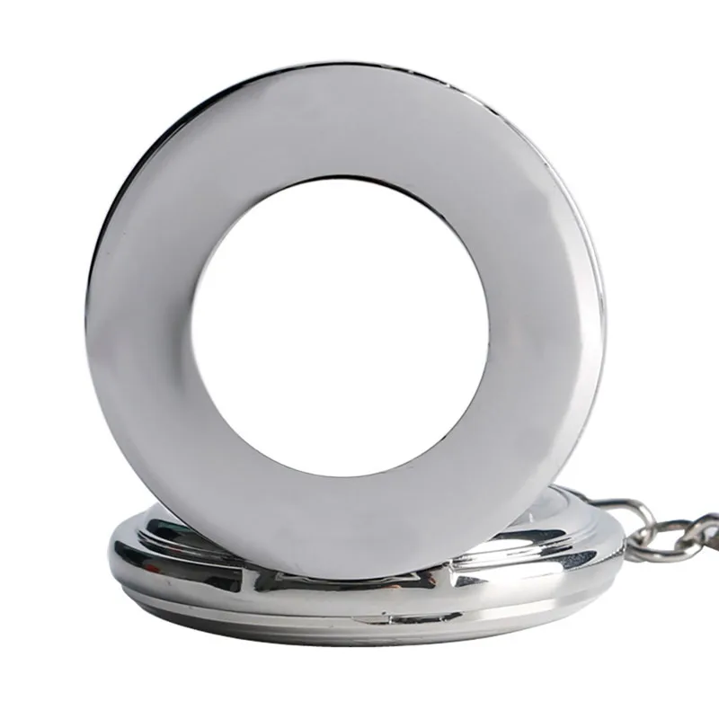 Vintage Silver Smooth Case Half Hunter Unisex Automatic Mechancial Pocket Watches with Roman Numbers Pendant Skeleton Chain Gift