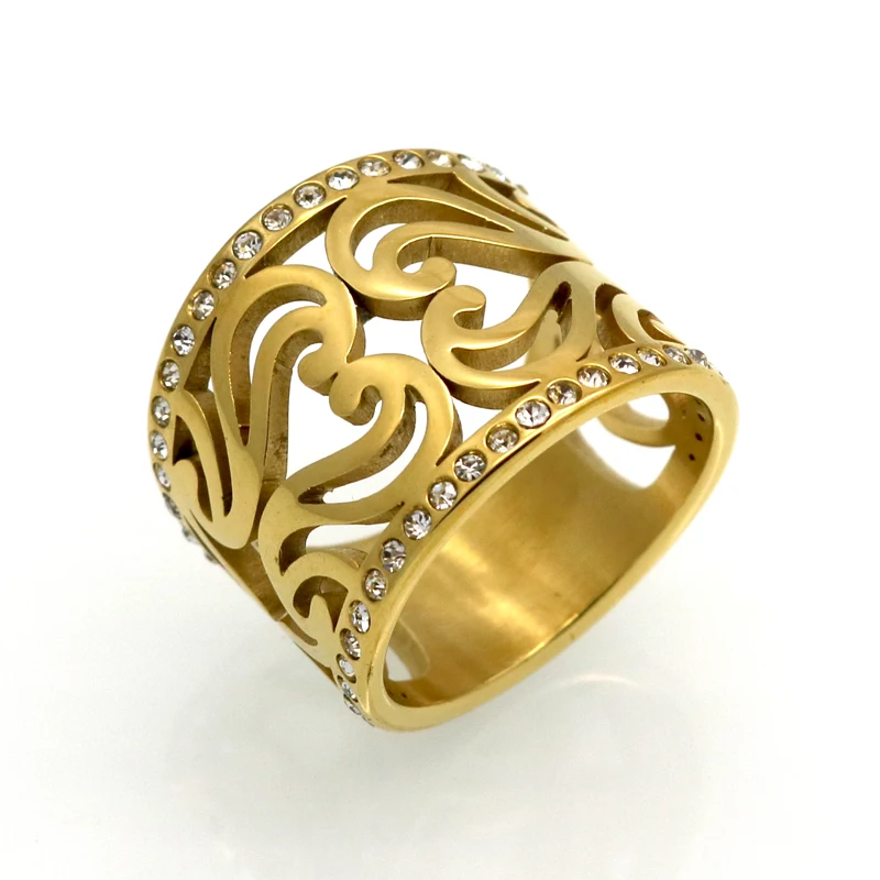 Новый 17 мм Ширина с фирменным дизайном в виде цветка Стразы Кольца 316L нержавеющая