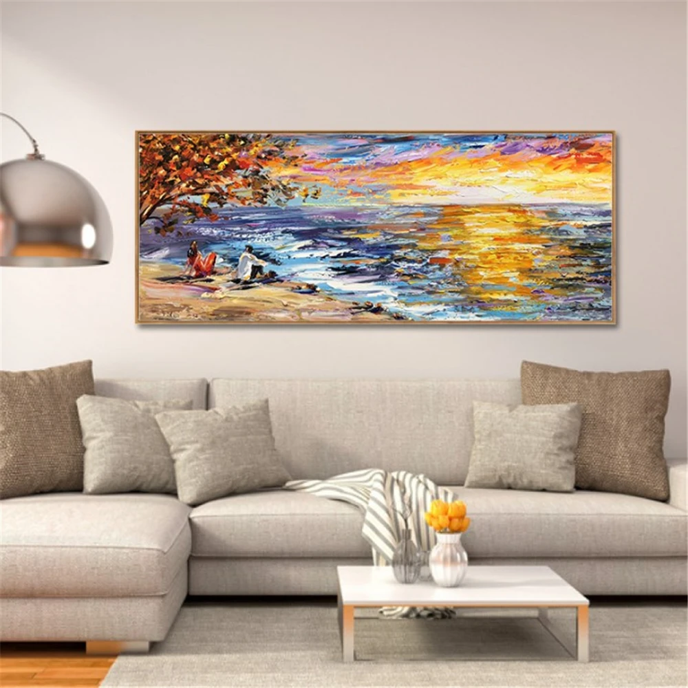 

100% Hand-painted oil painting, Seaview mountain abstract modern art murals, for the living room decoration
