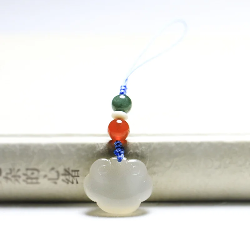 

Chinese element white chalcedony longevity Ruyi Fu lock pendant pendant mobile phone chain lanyard phone charm lanyards keychain
