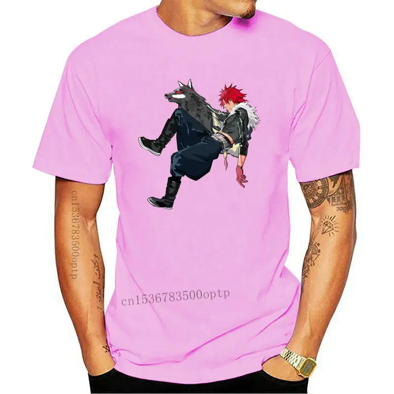 

Design Black White T-shirt For Men Wolf Anime Red Hair Man Print Short Sleeve Male Tops Tee Shirt Cotton Fabric Party Clothing