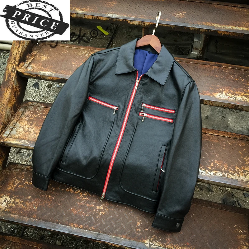 

Real Leather 100% Coat Men Autumn Winter Clothes 2021 Streetwear Genuine Cow Leather Jacket Mens Fit Moto Biker Coats LW