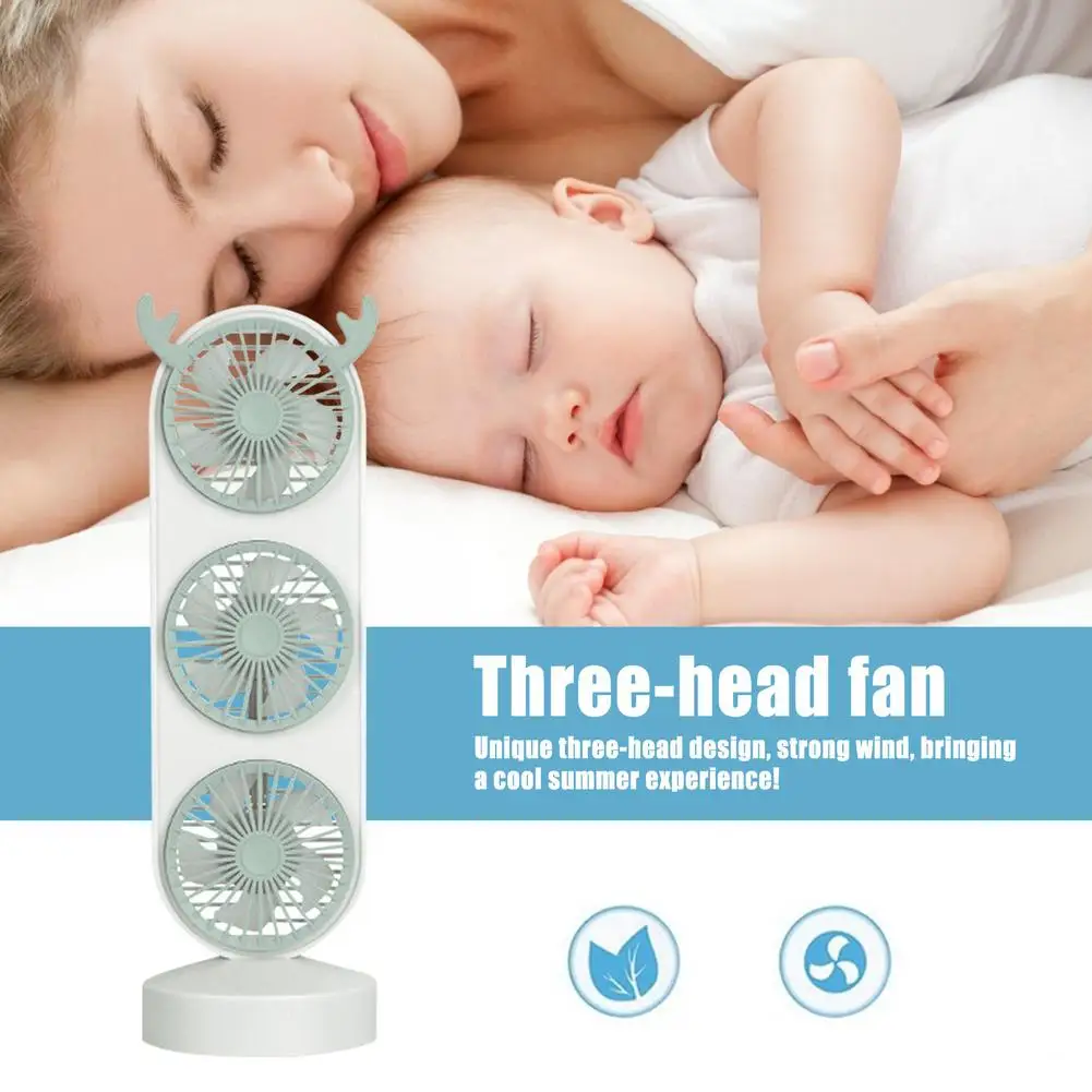 

2021 Charging Mini Three Heads Fan Rechargeable USB Portable Small Desktop Touch Switch Fan for Student Dormitory Home Office