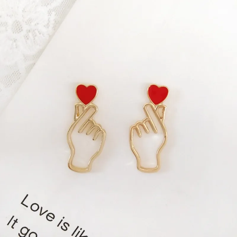 Fashion cool wind red love dripping glazed earrings personality simple gestures than heart earrings jewelry accessories