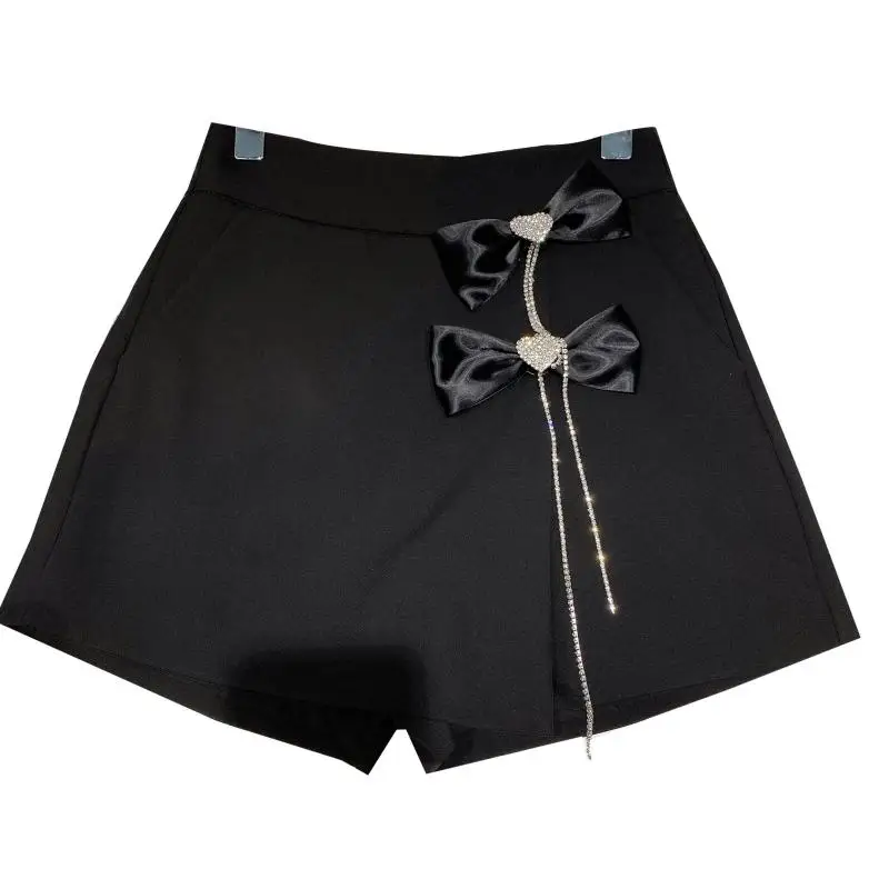 

Bow Drill Chain Women Shorts 2021 Summer New Small Fragrance Elegant Suit Folding Skirt Shorts