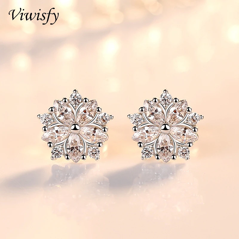 

Viwisfy Real 925 Sterling Silver Earrings Woman Luxury Crystal Flower Stud Earrings For Women VW21012